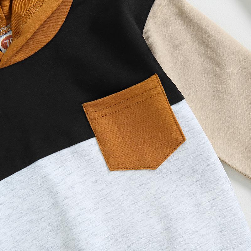 Одежда для маленьких мальчиков 3, 6, 9, 12, 18 месяцев, От 2 до 3 лет, штаны с капюшоном и цветными блоками, комплект осенне-зимней одежды