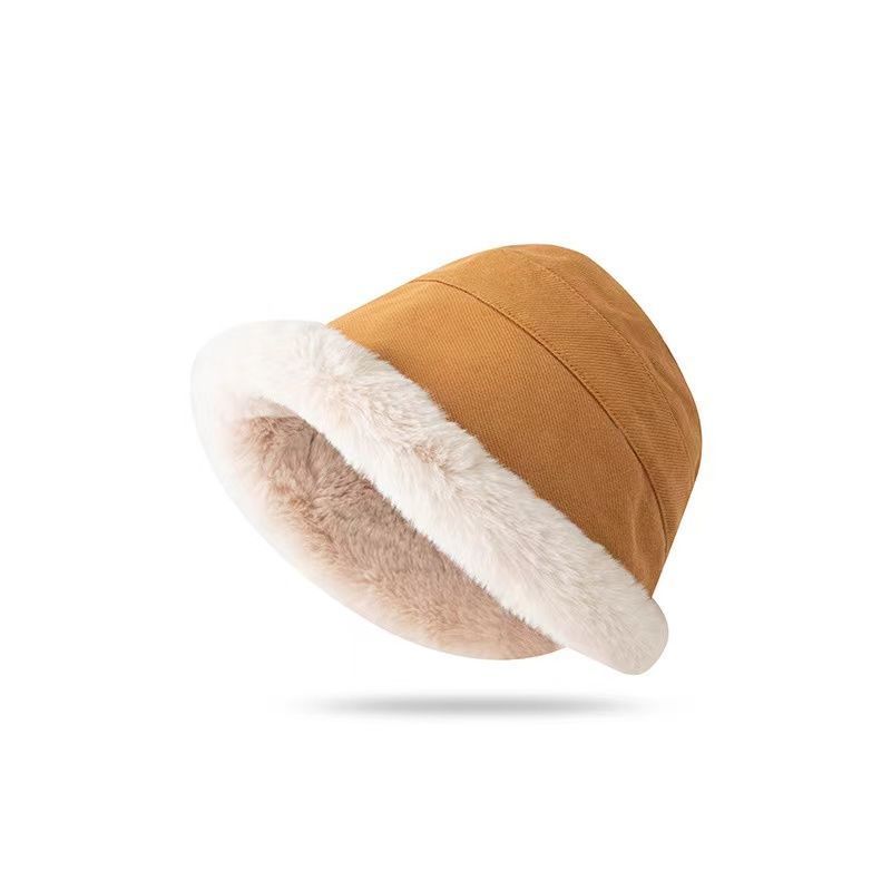 Autumn and winter thickened plush warm bucket hat women's cold outdoor ear protector hat northern winter hemming snow hat