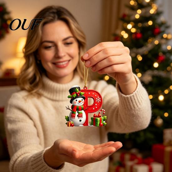 Decorative Holiday Gift Tags for Friends 26Pcs Christmas Alphabet Ornament Set, 2D Acrylic A-Z Letters with Custom Xmas Tree Decor Santa Hat