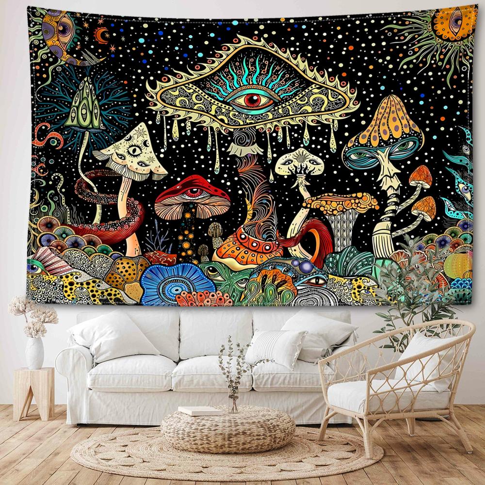 Звездное небо глаза грибной гобелен настенный загадочный колдовство искусство хиппи Tapitz гостиная спальня домашний декор