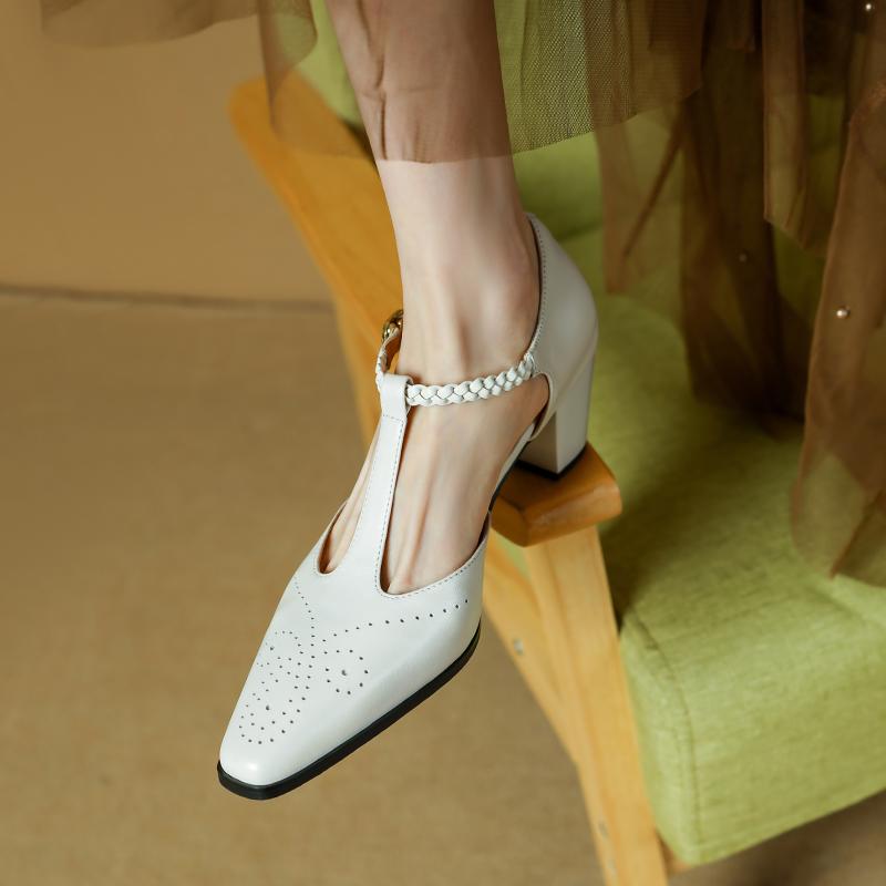 Мода 2025 Лето Женские Сандалии Натуральная Кожа Сексуальный Острый Носок Т-образный Ремешок Вечерние Туфли Высокий Каблук Летние Туфли-Лодочки Ажурная Обувь Женская 34-40