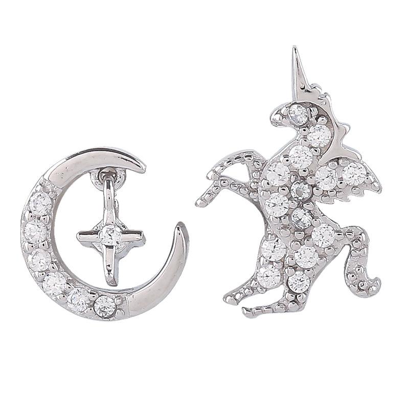 Серьги-единороги Женственные простые асимметричные серьги-гвоздики в форме луны Студенческая индивидуальность Иностранный стиль Нишевые украшения для ушей