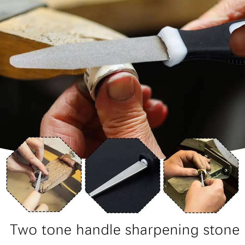 Diamond Sharpening Stone 2 Sided Flat Curved Knife Sharpener with Comfort Grip Ergonomic Handle for Chef Outdoor Hunting Knives