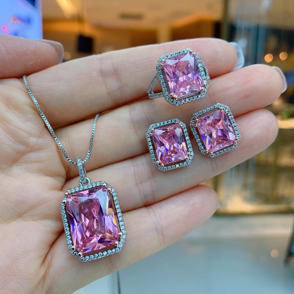 Ювелирные изделия Винтаж Имитация Розового Бриллианта Капля Подвеска Серьги Ожерелье Женский Цвет Сокровище Набор