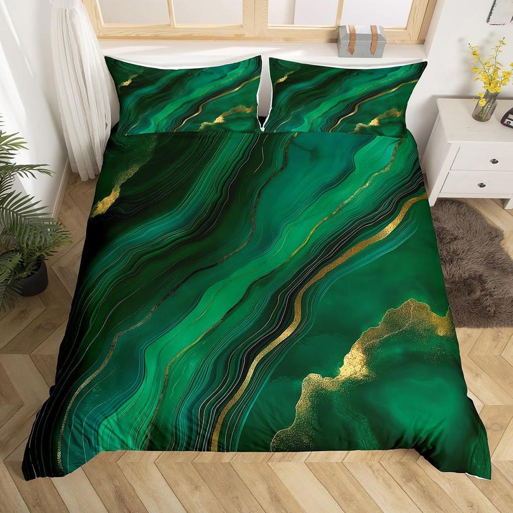 Black and green marble bedding digital printing three-piece set Nordic luxury design home textiles