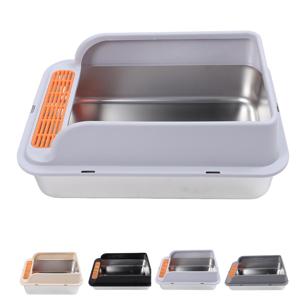 Cat Litter Box Stainless Steel Large Capacity Top Entry Anti Splashing Metal Litter Pan with Leakpro