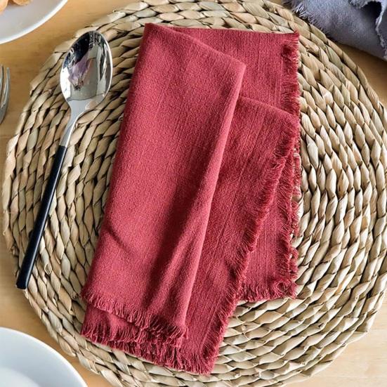 Boho Linen Napkin 18 Inch Washable Fringed Fabric Napkin Rustic Farmhouse Napkin for Dining Table Home Wedding Bridal
