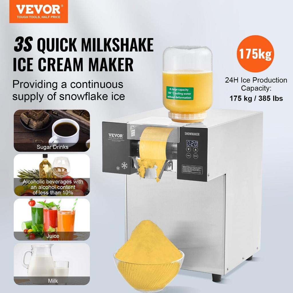 Commercial Snowflake Ice Machine 385LBS/24H Stainless Steel for Ice Cream