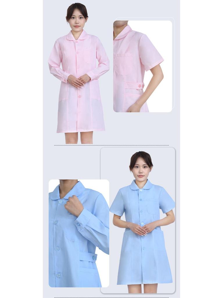 Unisex Saint Snowland Peter Pan Collar Doctor's White Coat - Long Sleeve for Dental & Hospital Professionals