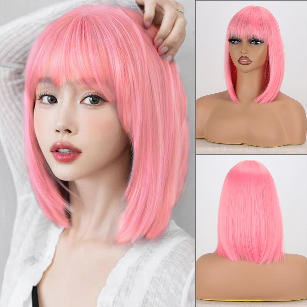 MISS WIG Женский короткий прямой фиолетовый парик до плеч с челкой из синтетического волокна, натуральный прямой парик Боб для косплея