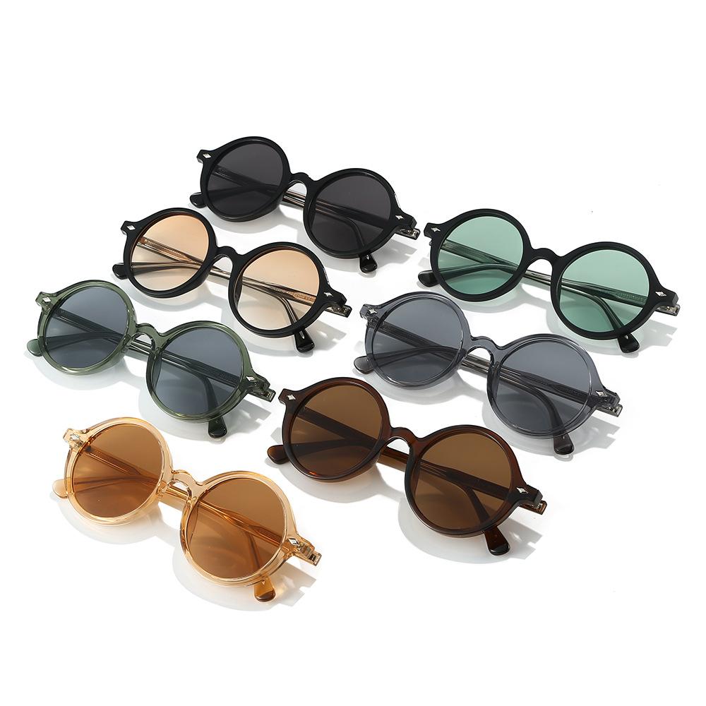 New Retro Round Women Sunglasses Fashion Green Candy Color Shades UV400 Men Trending Rivets Punk Sun Glasses