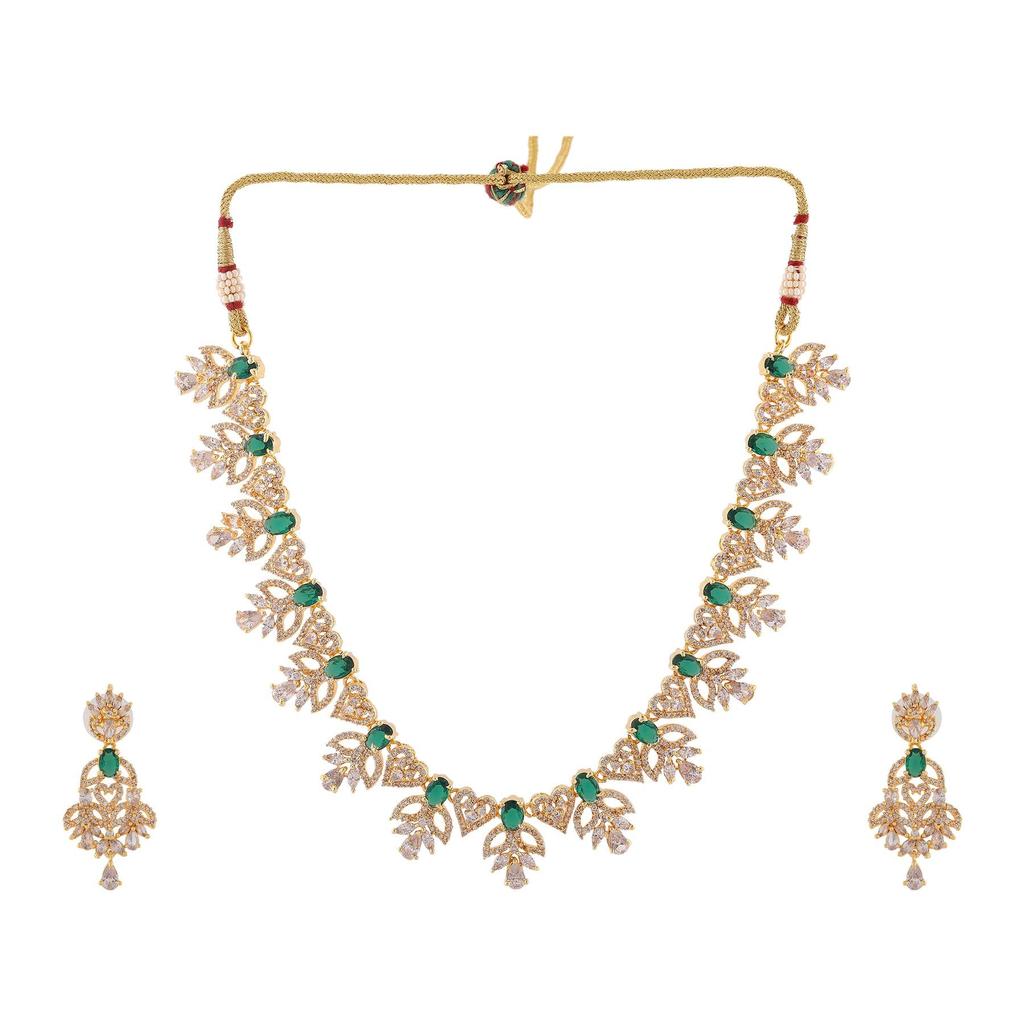 Dazzling Estele Designer Necklace Set with Gold Plated CZ and Colored Stones for Women