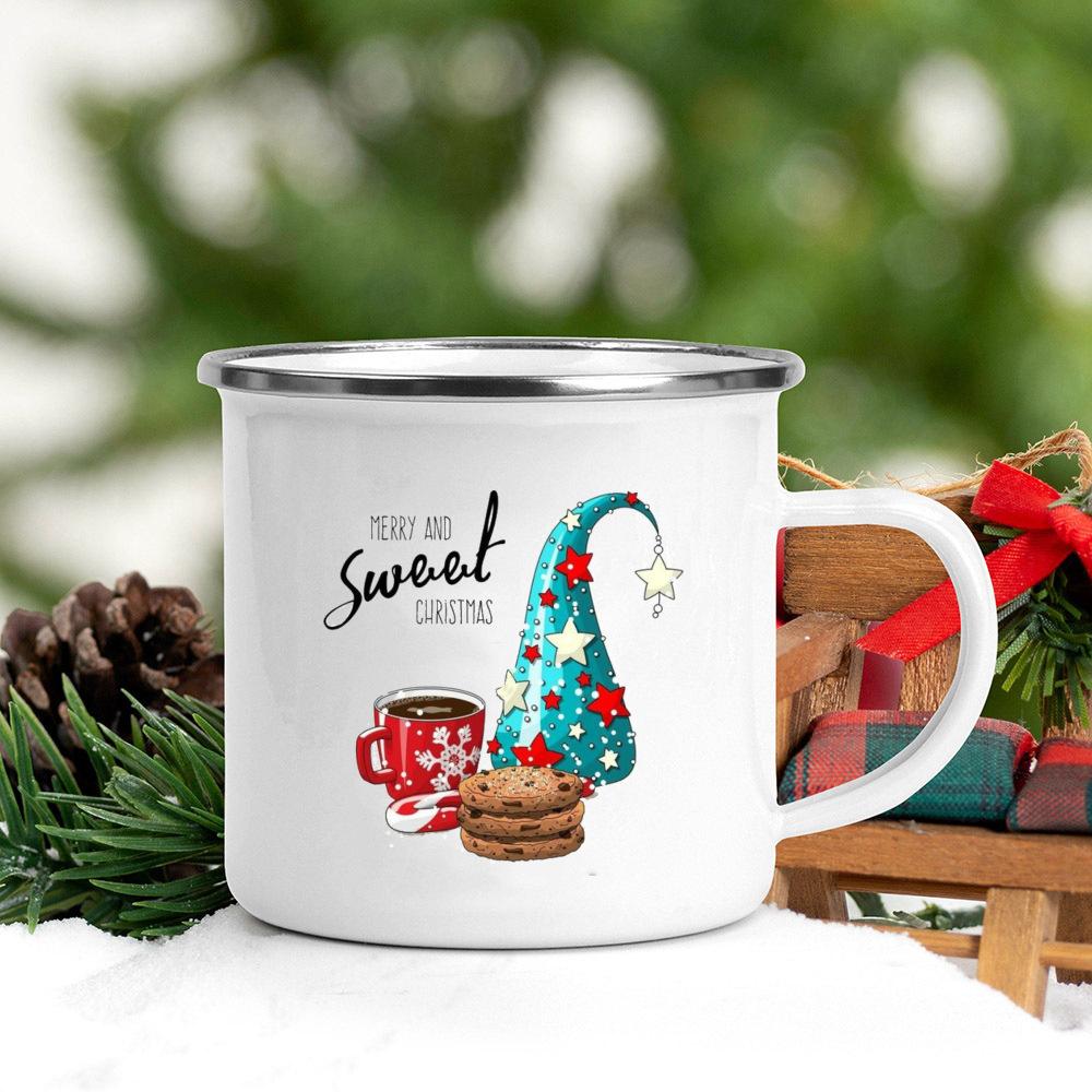 Sweet Christmas Cookies Latte Printing Coffee Cups Enamel Hot Cocoa Chocolate Cup Juice Milk Mugs Party Decorations Holiday Gift
