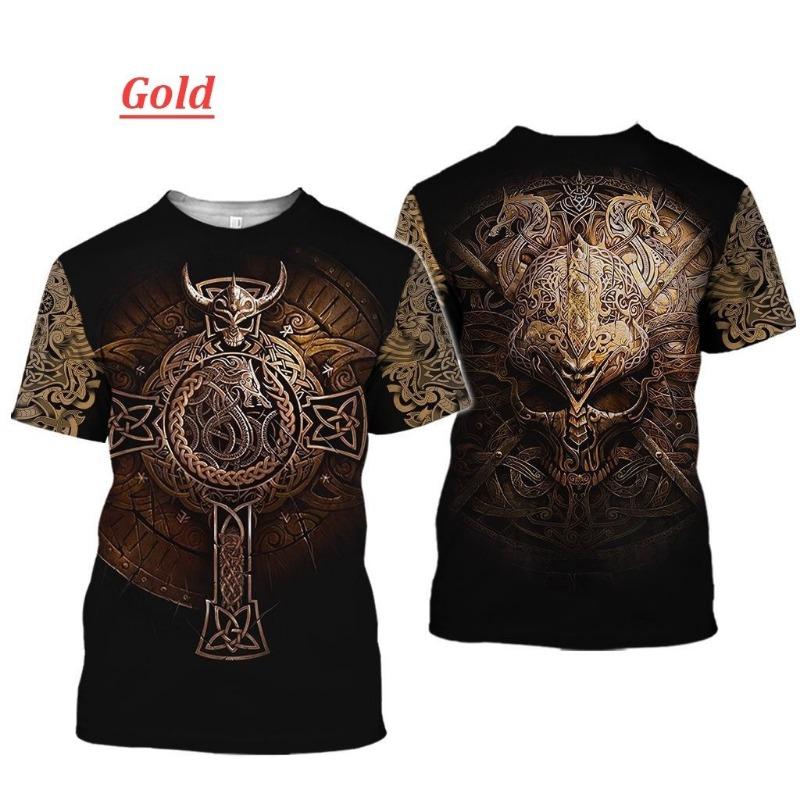 Модная мужская одежда для женщин и мужчин, викинг, татуировка, искусство, череп, футболка с 3D-принтом, викинги, короткие рукава