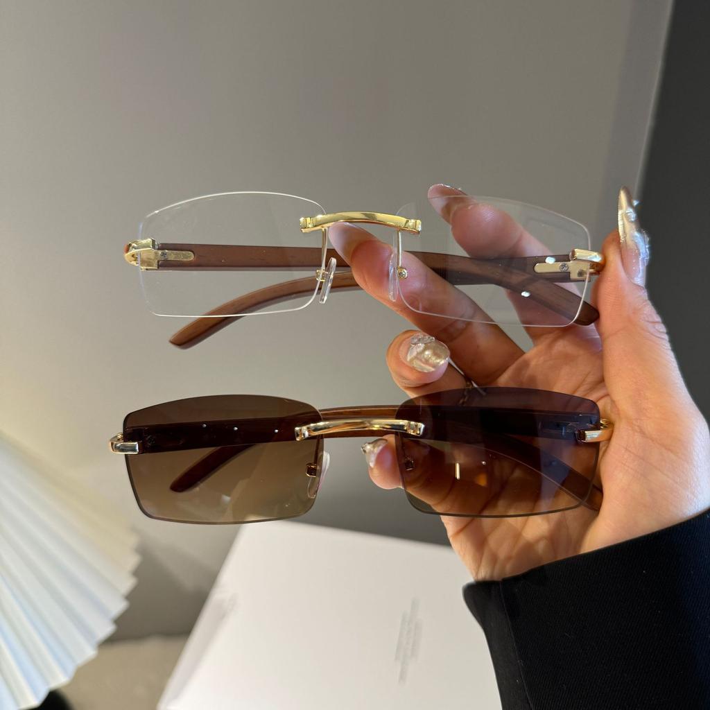 2pcs Sqaure Brand Designer Sunglasses Men Women Sun Glasses Wood Frames Rimless Black Eyeglasses Fashion Eyewear Uv400