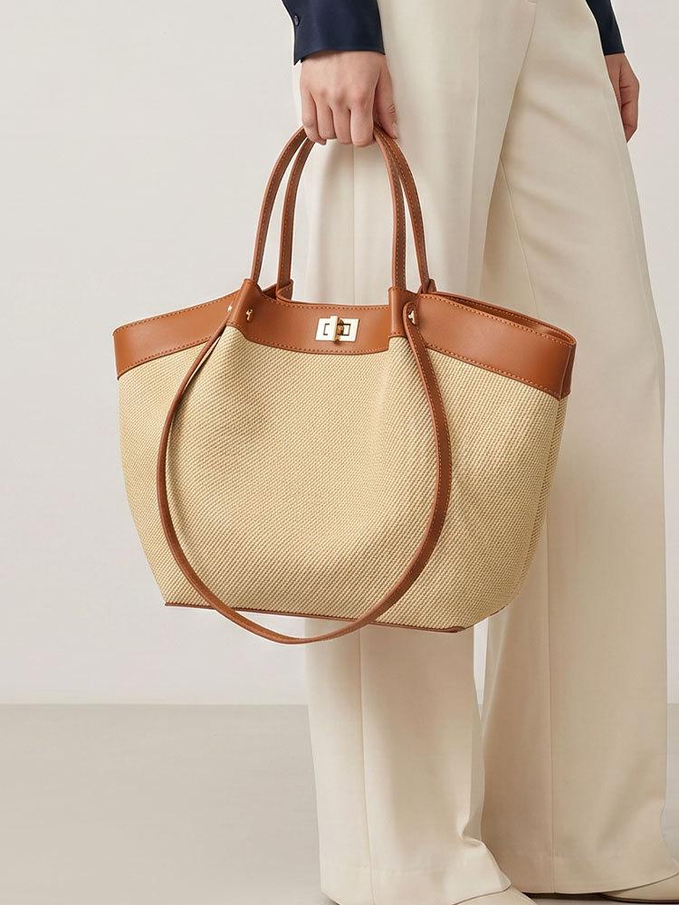 Handbag Woven Pattern Women's Bag French Light Luxury Tote Bag High-end Versatile Vegetable Basket Bag Women