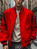 Men Color Block Varsity Bomber Jacket Button-Down Casual Outerwear