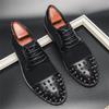 Мужские остроносые черные лоскутные панк-рок туфли с заклепками из лакированной кожи, повседневная обувь, свадебная обувь, обувь для выпускного вечера, zapatos hombre