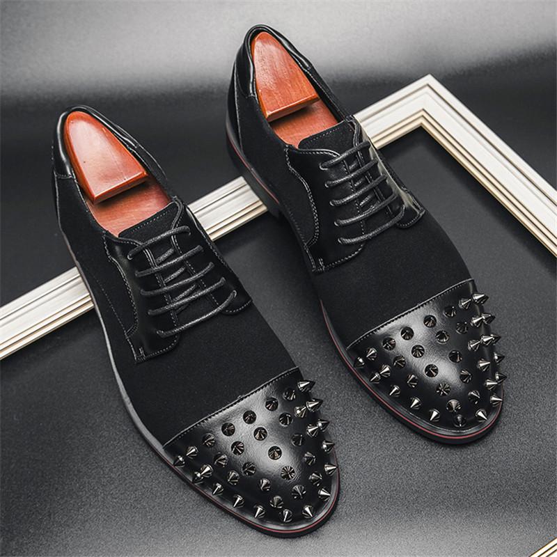 Мужские остроносые черные лоскутные панк-рок туфли с заклепками из лакированной кожи, повседневная обувь, свадебная обувь, обувь для выпускного вечера, zapatos hombre