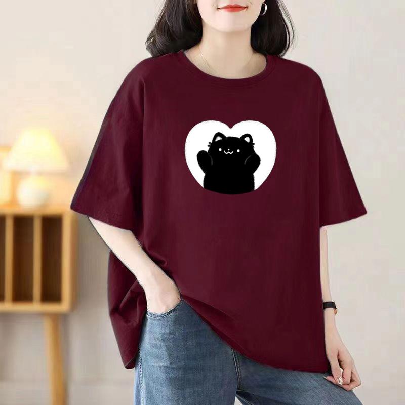 Женская летняя популярная футболка с короткими рукавами из хлопка, дышащая, свободная футболка с принтом, повседневная