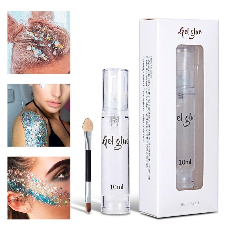 10 мл клей для тела и лица, гель с блестками, временная татуировка, гипоаллергенный макияж с кистью, хайлайтер для вечеринки в честь Хэллоуина, алмазный блеск