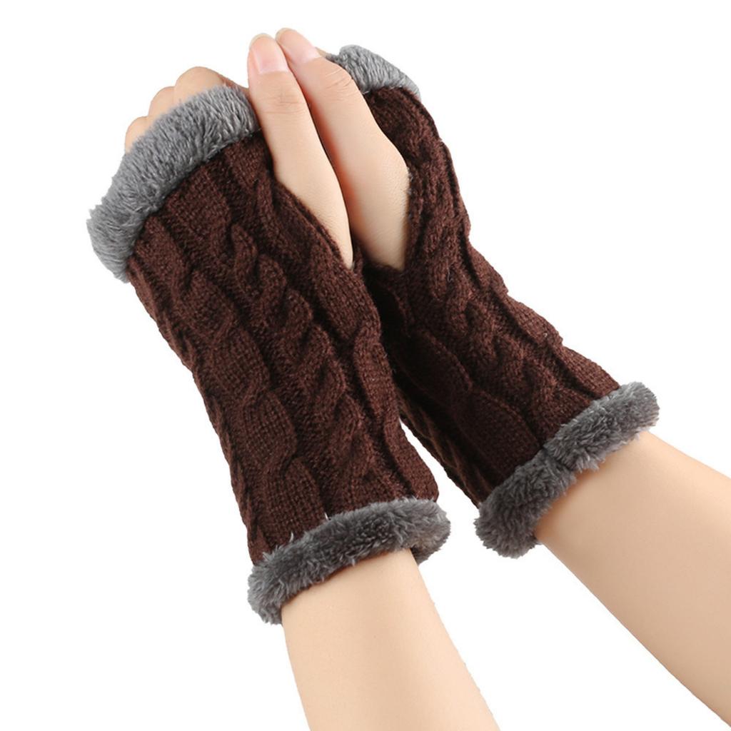 Women's Winter Warm Wool Gloves, Fingerless Twisted Knit Color Short Gloves