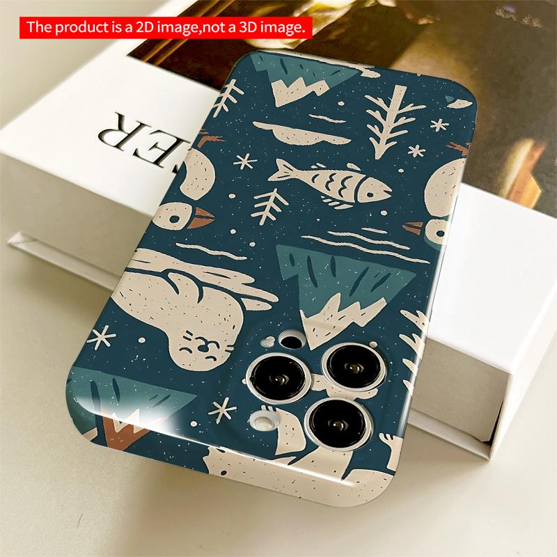 2DFlat Arctic Wildlife Pattern Phone Case All inclusive film hard iPhone case, compatible with iPhone 18 Pro Max 17 16 15 14 13 12 11