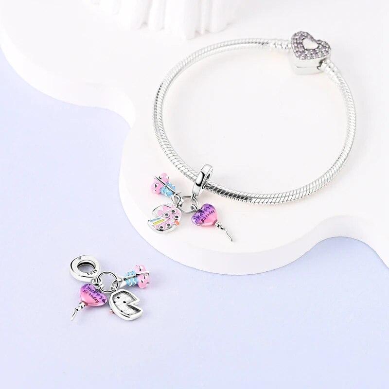Happy Birthday Pink Color Travel Camera Compass Colorful Bike Charms Fit Bracelet Diy Jewelry Making