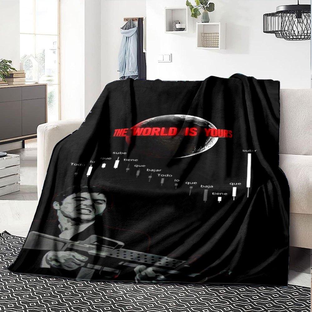 1pc Scarface-Inspired Flannel Blanket - Soft Cozy All-Season Throw for Bedroom, Sofa, Camping, Travel - Perfect Gift for Movie FansB74