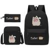 Pusheen Толстый кот Цзи Трехсекционный Школьный рюкзак Повседневный Рюкзак для Учеников Мужского и Женского Пола С принтом Большая Вместимость Наружный Рюкзак