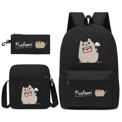 Pusheen Толстый кот Цзи Трехсекционный Школьный рюкзак Повседневный Рюкзак для Учеников Мужского и Женского Пола С принтом Большая Вместимость Наружный Рюкзак