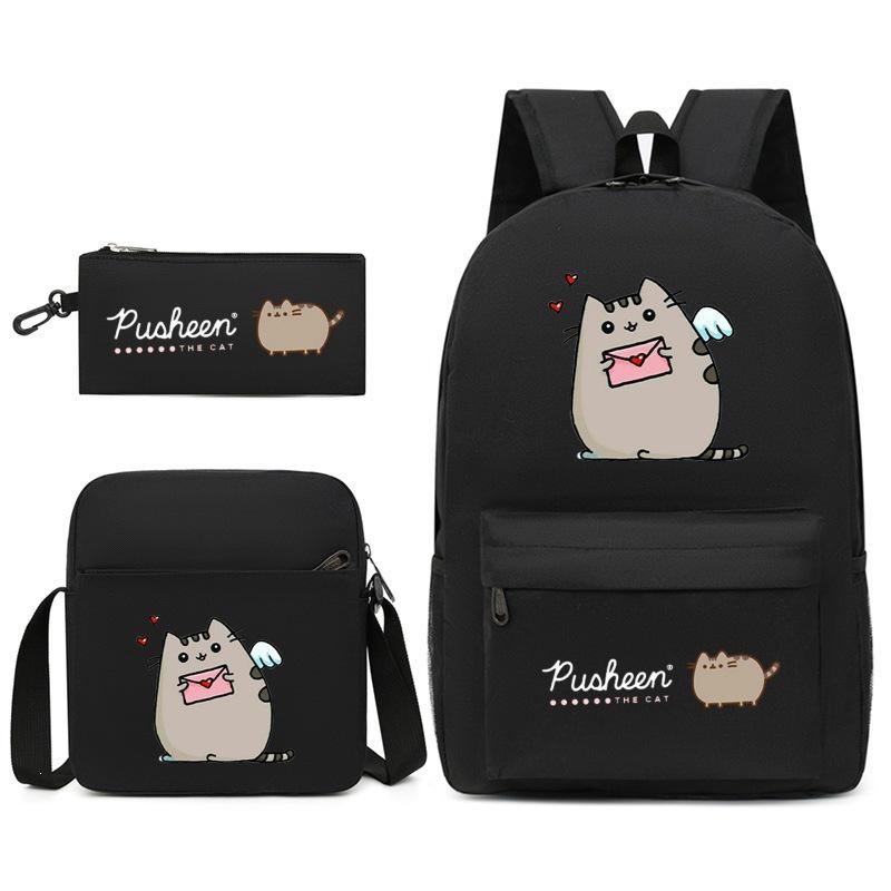 Pusheen Толстый кот Цзи Трехсекционный Школьный рюкзак Повседневный Рюкзак для Учеников Мужского и Женского Пола С принтом Большая Вместимость Наружный Рюкзак
