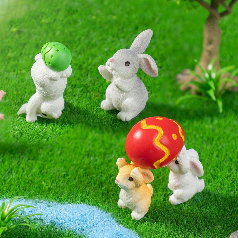 Миниатюрные безделушки в виде пасхальных яиц, смола, мультяшная статуэтка кролика, мини-фигурка пасхального кролика, подарок