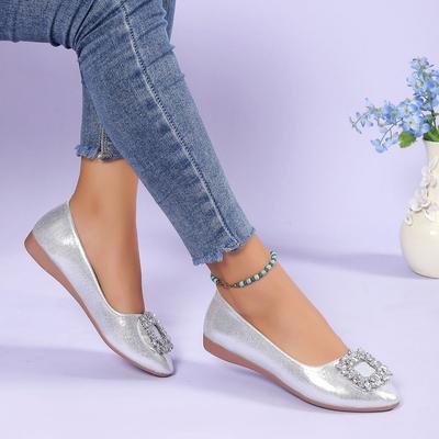 Летние новые туфли на плоской подошве с квадратной пряжкой «Водяной бриллиант», с женственным характером, с открытым верхом, универсальные женские туфли