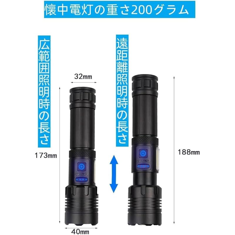 [Super Bright XHP160] Flashlight Powerful Military Strongest Handy Light type-C Card Rechargeable 5000mAh Large Capacity Obtained PSE Certification