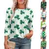 Women's Fashion Round Neck Seven Sleeve St. Patrick's Day Printed Pleated T-Shirt Top