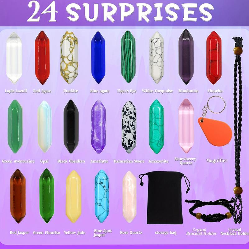 Кристальный Адвент-календарь 2024 24-дневный календарь обратного отсчета Драгоценные камни Адвент-календарь для любителей кристаллов Кристаллы Ожерелье Обратный отсчет