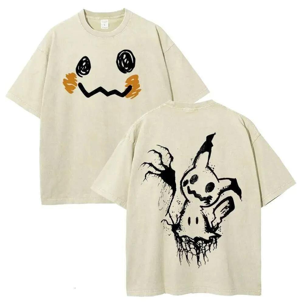 Unsiex Oversized Vintage Washed Cartoon Graphic T Shirt Man Women Anime Short Sleeve Tee Summer 2026 Streetwear Casual Tops Y2k