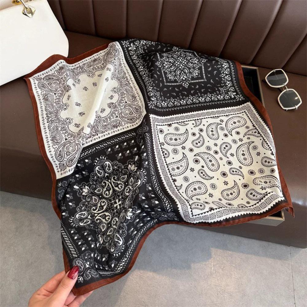 70x70cm Soft Satin Kerchief Retro Print Satin Hair Scarf Silk Square Scarf For Women Ladies