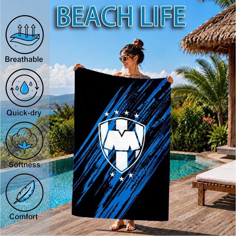 Monter-rey Football Crest Art Printed Microfiber Beach Towel, Soft And Absorbent, Quick-Dry, Ideal for Summer Travel, Beach Essential, Swimming Pool