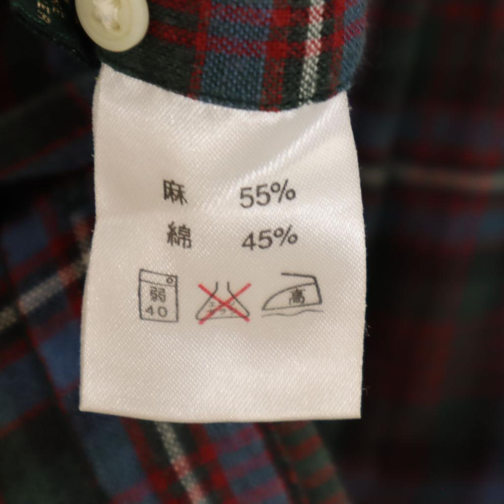 j.crew 90s Linen Blend Old Giant Tag Check Pattern Short Sleeve Button Down Shirt Men's Used