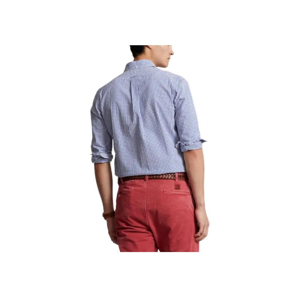 Polo Ralph Lauren SS23 клетчатый воротник однобортная рубашка с длинным рукавом мужские рубашки синий MNPOWOV16822875-400