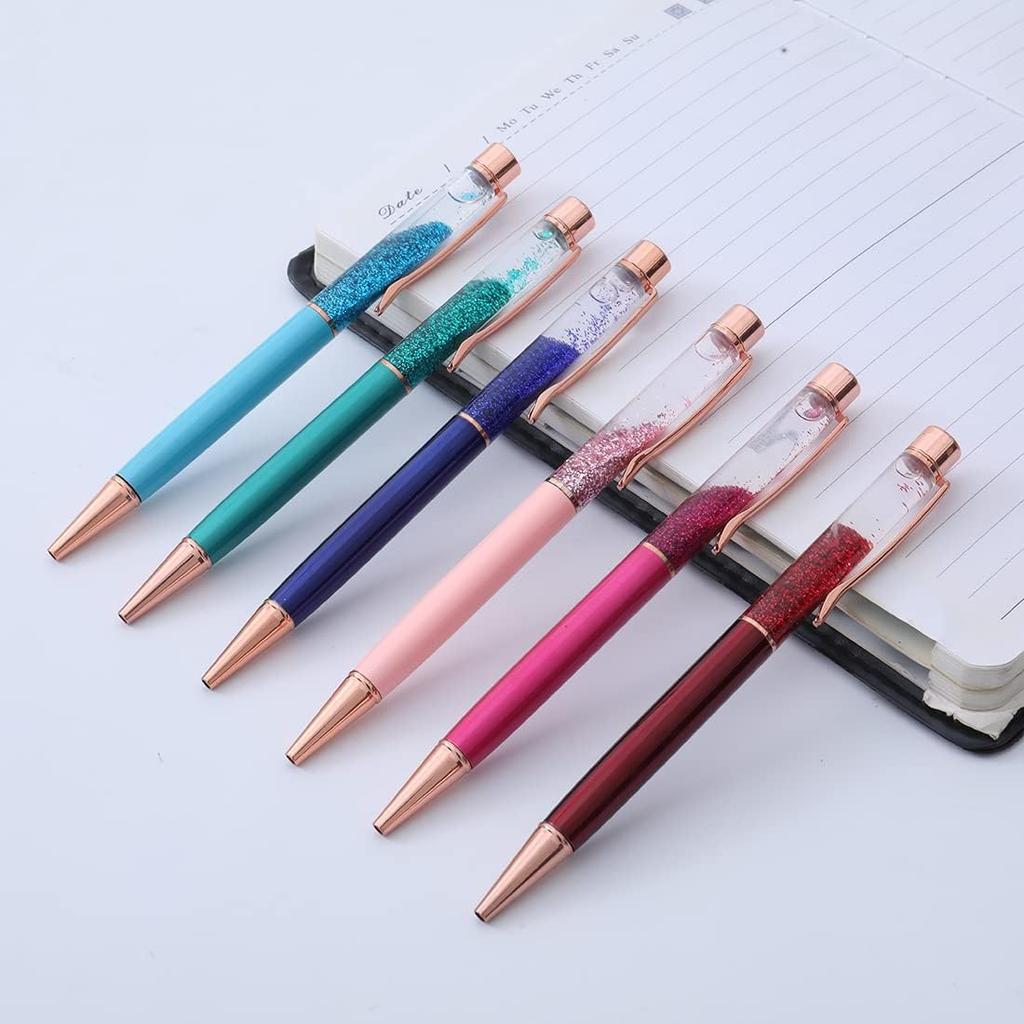 Fancy Metal Ballpoint Pens Floating Glitter Dynamic Liquid Sand Pen for Office Supplies, Black Ink, 12 Count(Mixed Color)