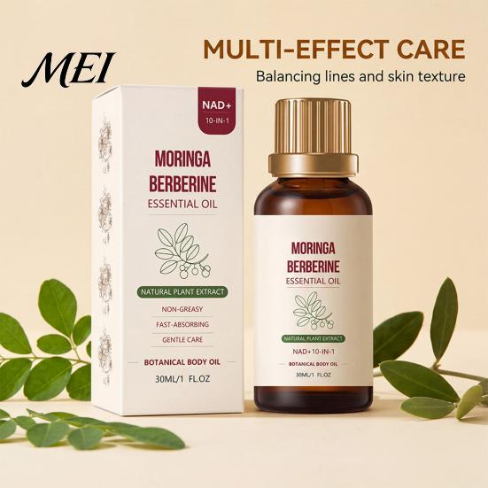Hydrating Body Oil 30ML Moringa Berberine Essential Oil, Fast Absorbing Non-Greasy Botanical Herbal Skin Plant Extract Care for Belly, Waist, Thighs &