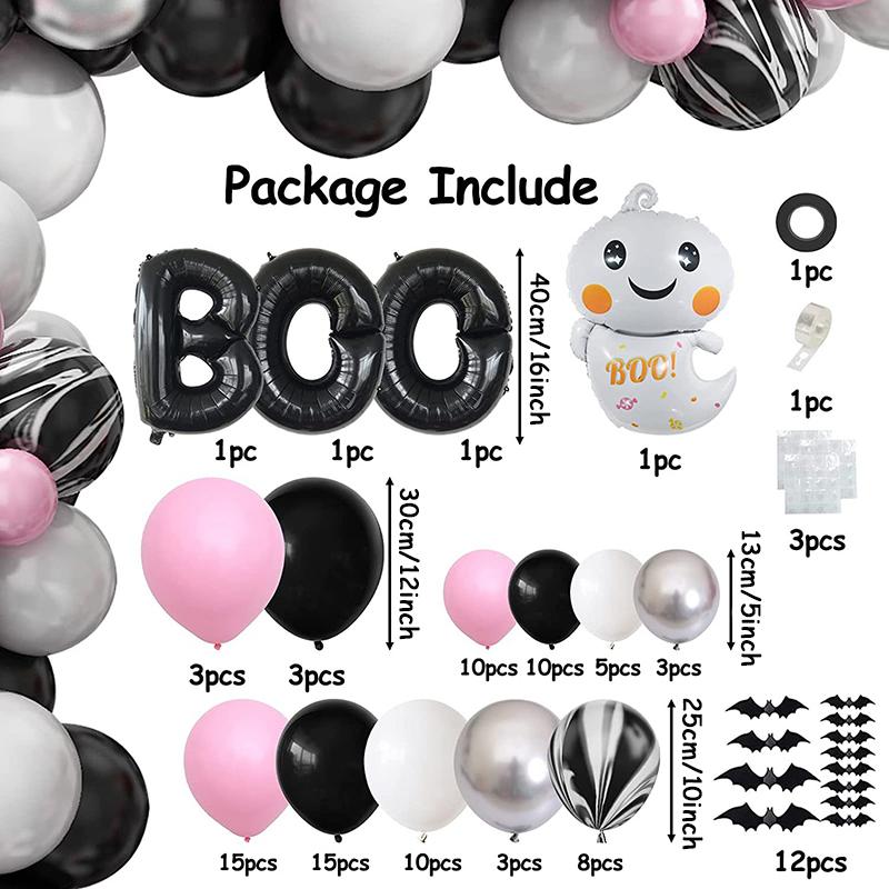Halloween Party Theme Balloons Set Pink Black White Latex Balloon Boo Ghost Foil Ballon Chain Garland Bat Arch Kit Party Decor