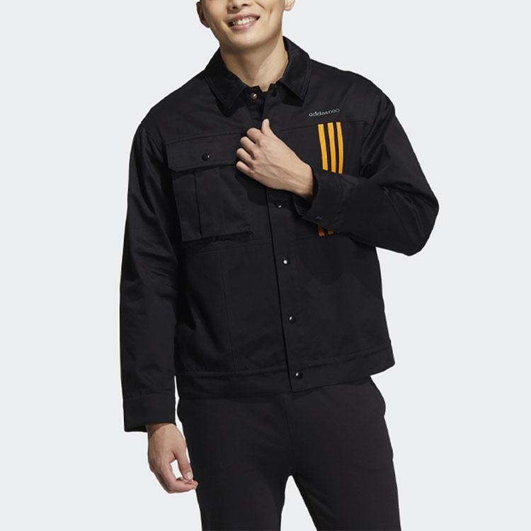 adidas Neo Casual Logo Print Collar с длинным рукавом Мужская куртка Черный HG9049
