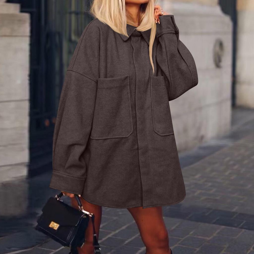 Women's Faux Suede Button Jacket Oversized Gathered Hem Short Length Coat Casual Vintage Outerwear With Pockets