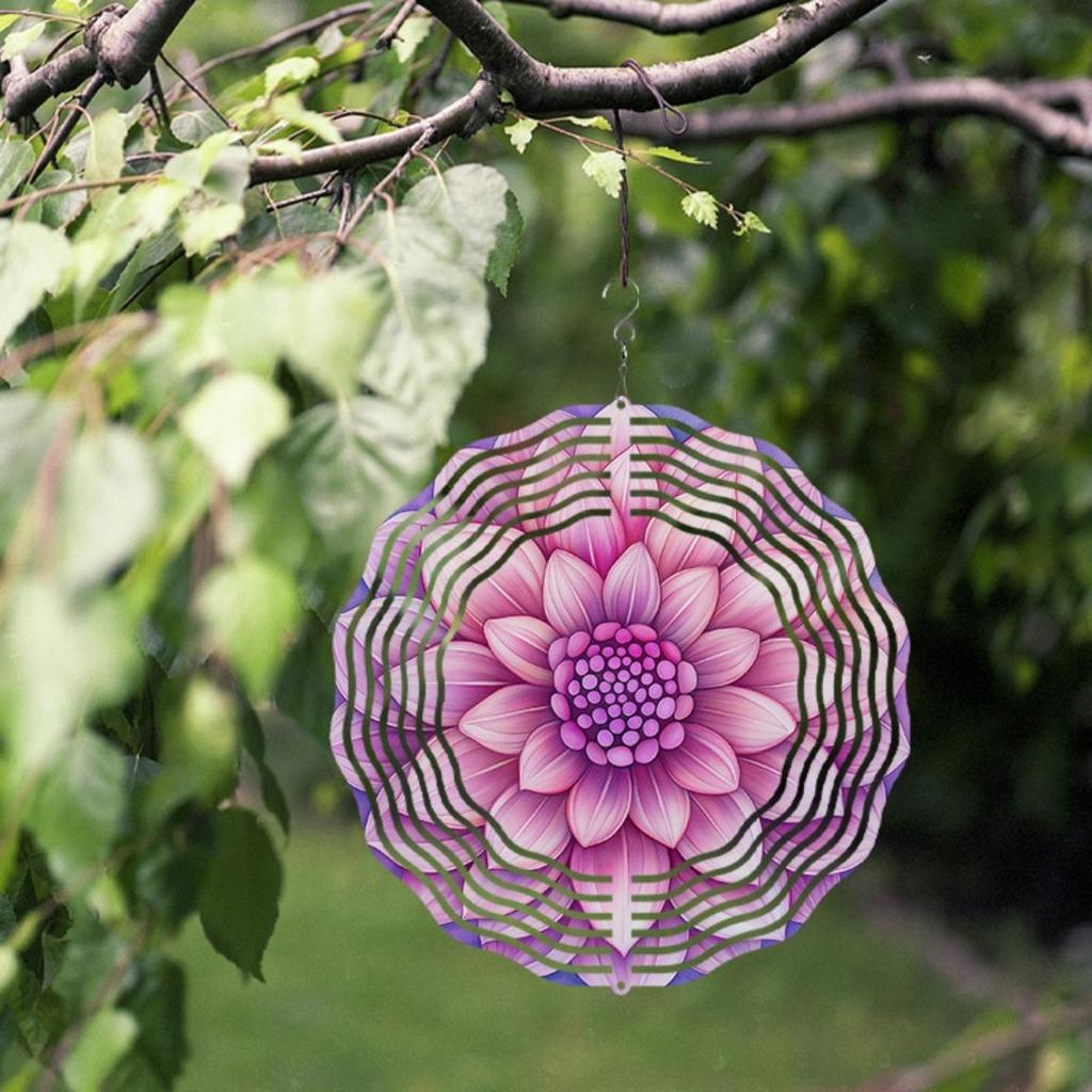Purple Mandala Wind Spinner 10 Inch Metal Garden Decor with 360 Hook Reflective Outdoor Hanging Ornament for Spring Summer Fall Gift