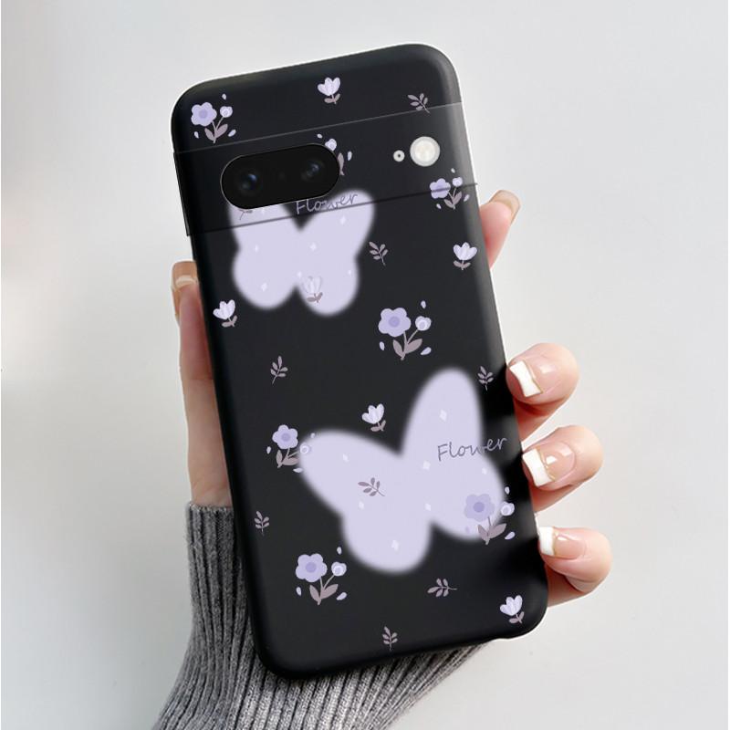 For Google Pixel 7 / Pixel 7 Pro Case Luxury Fashion Butterfly Flowers Black Soft TPU Silicone Back Cover Pixel7 7Pro Phone Case