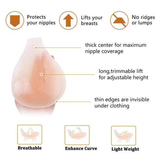 1 Pair Adhesive Chest Patches Silicone Invisible Anti-slip Reusable Natural Lift Fit Push-Up Bra Backless Strapless Outfits Soft Nipple Covers